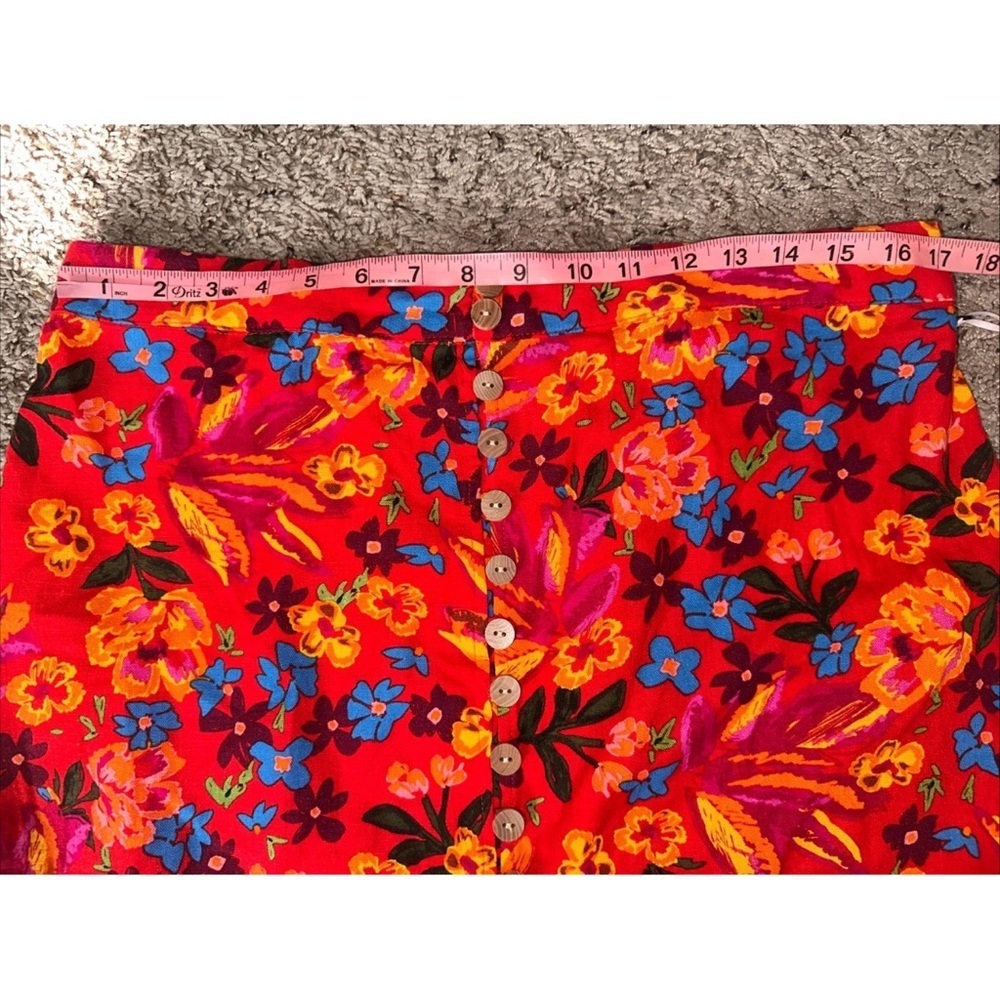 NEW Maison d' Amelie Paris Womens Skirt Sz L Red Floral Midi Buttons Linen Blend - Picture 9 of 11